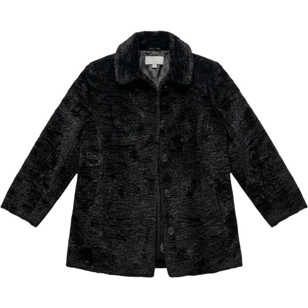 Ann Taylor Black Faux Fur Textured Button Front Jacket Womens L Crushed Velvet